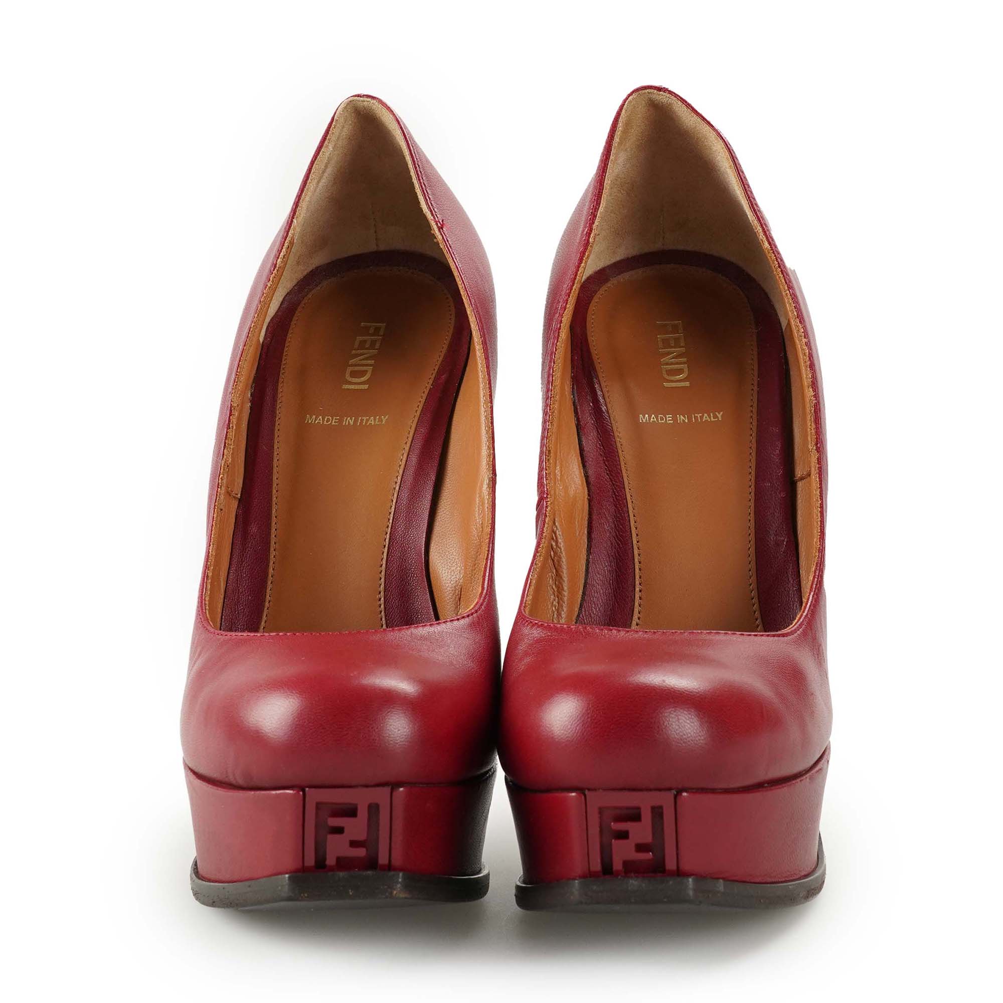 Fendi - Bordeaux Leather Fendista Platform Pumps 